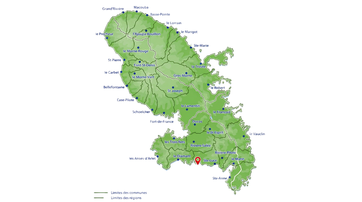 Carte de la Martinique avec localisation de Sainte-Luce